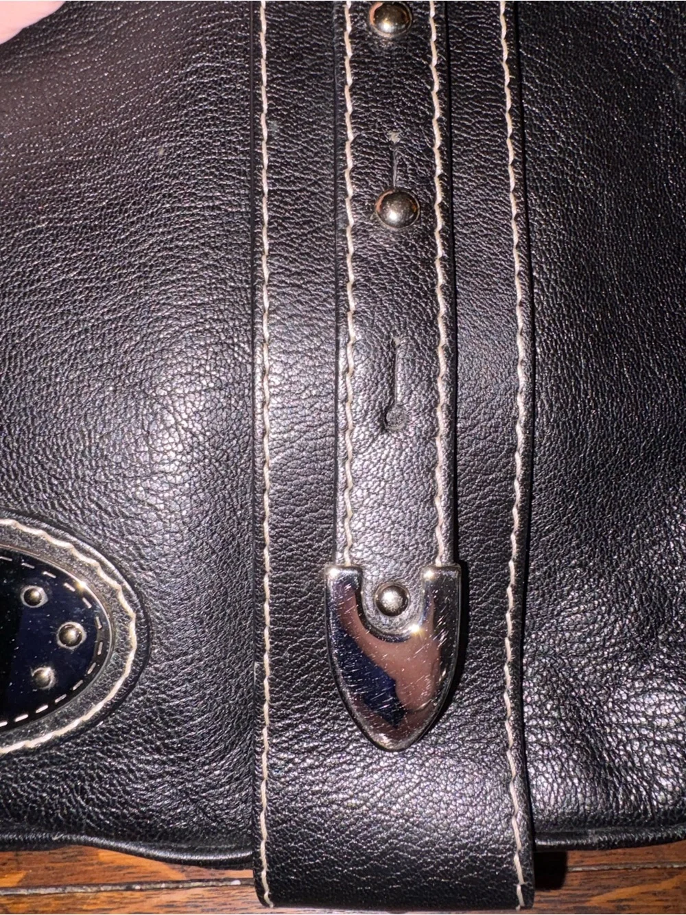 Bally Vintage Black Leather Lorri Satchel Bag Crest Medallion Contrast Stitch